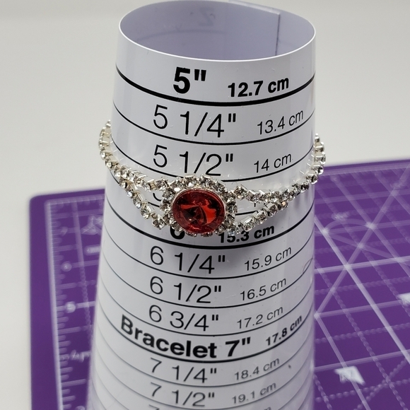 COSTUME JEWELRY SET NECKLACE BRACELET EARRINGS RED & CLEAR RHINESTONE BLING PROM - Picture 4 of 15